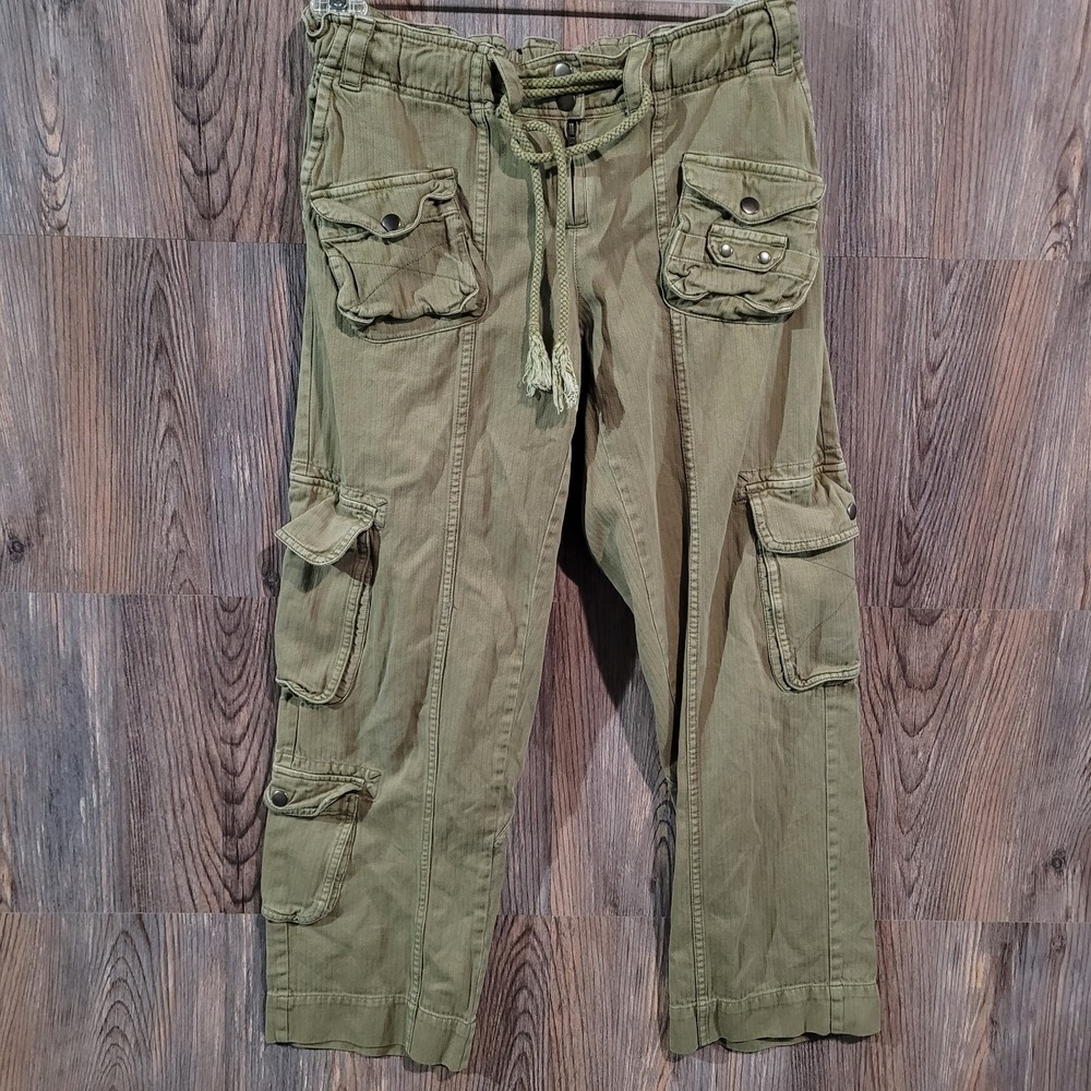 Free People Tahiti Drawstring Cargo Pants XS Dried Herb Green Gorp Boho Grunge